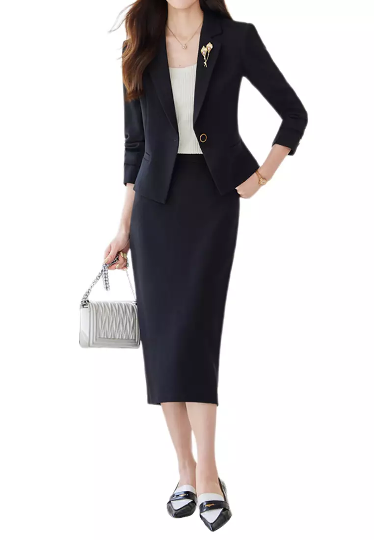 Cropped Lapel Suit Jacket Set YGH-EQ89173Q