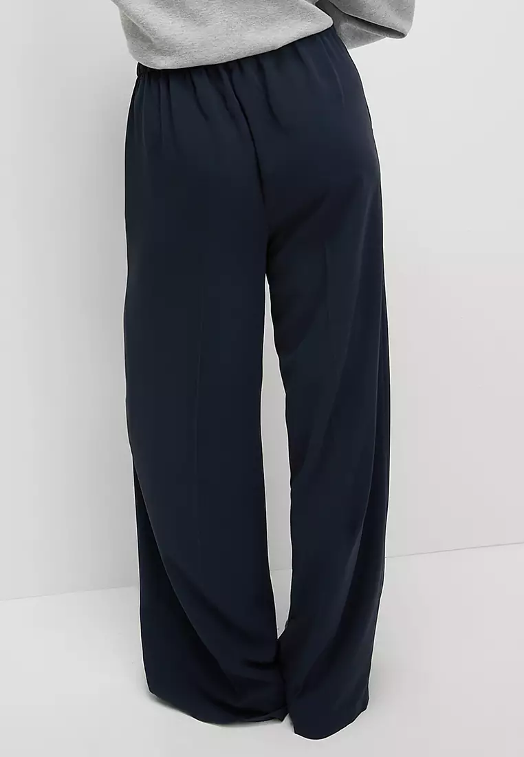 Crepe Elasticated Waist Wide Leg Trousers