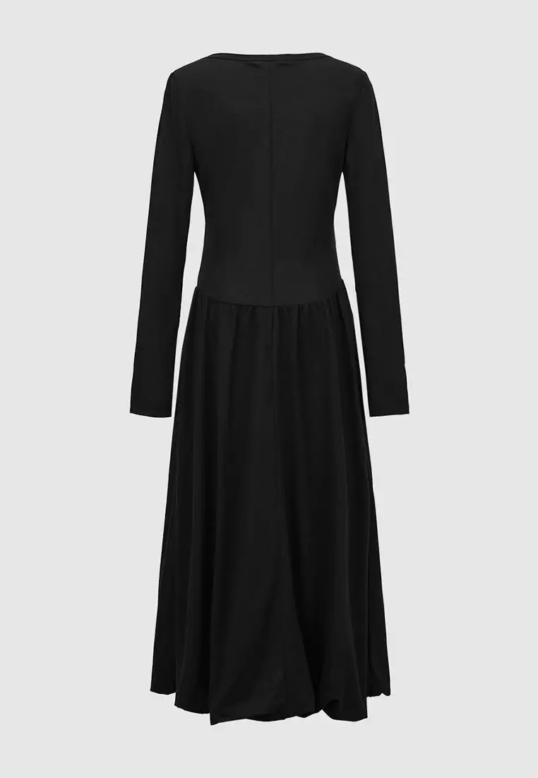 UR秋季新款女装法式气质赫本风显瘦长袖连衣裙UYV740012