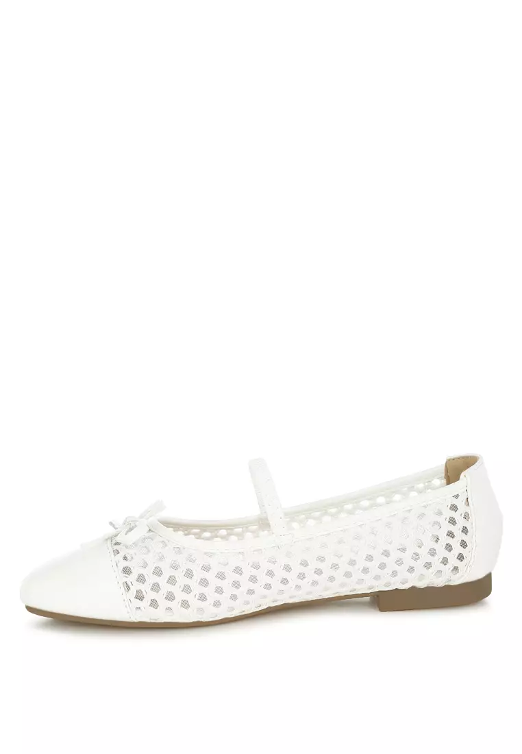 Woven Bow Detail Ballerinas In White
