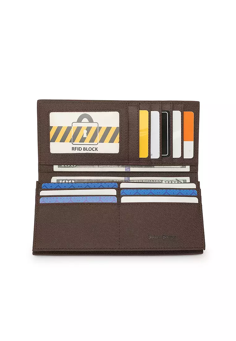 Men's Genuine Leather RFID Blocking Bi Fold Wallet  (Dompet Bi Fold Pria Kulit Genuine RFID Blocking) - Cokelat