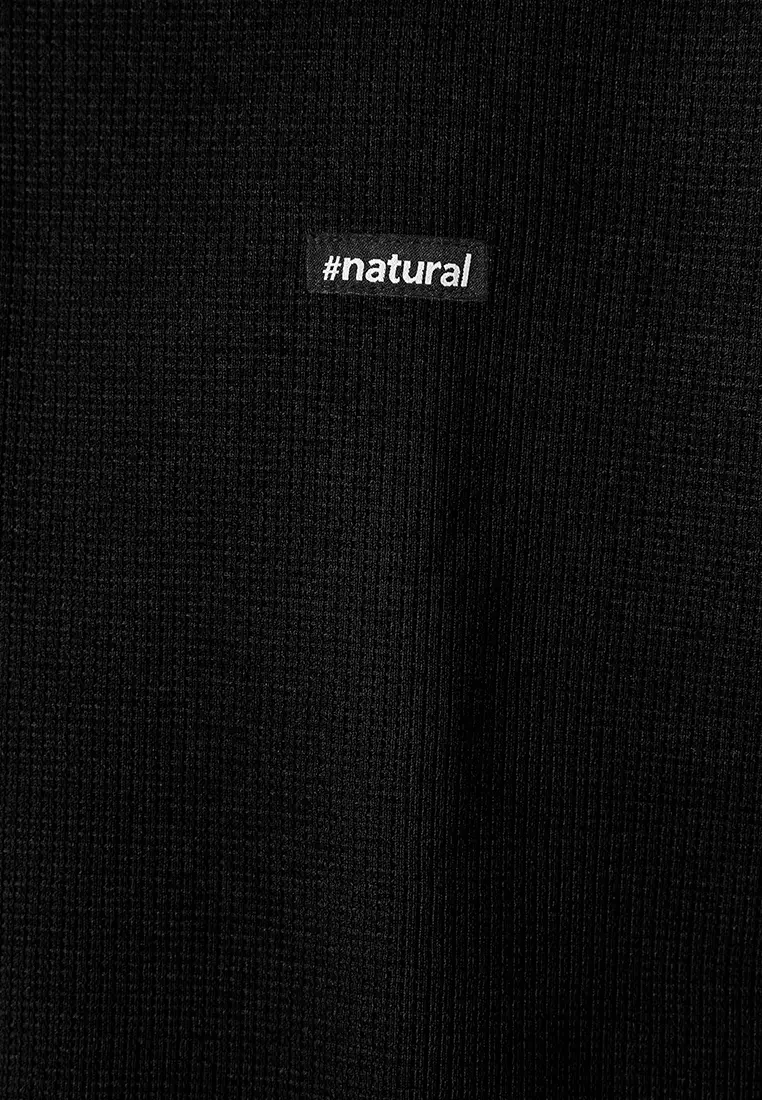 Black Oversize/Wide Cut Labeled Textured Polo Collar Non-raised Sweatshirt TMNAW24SW00224