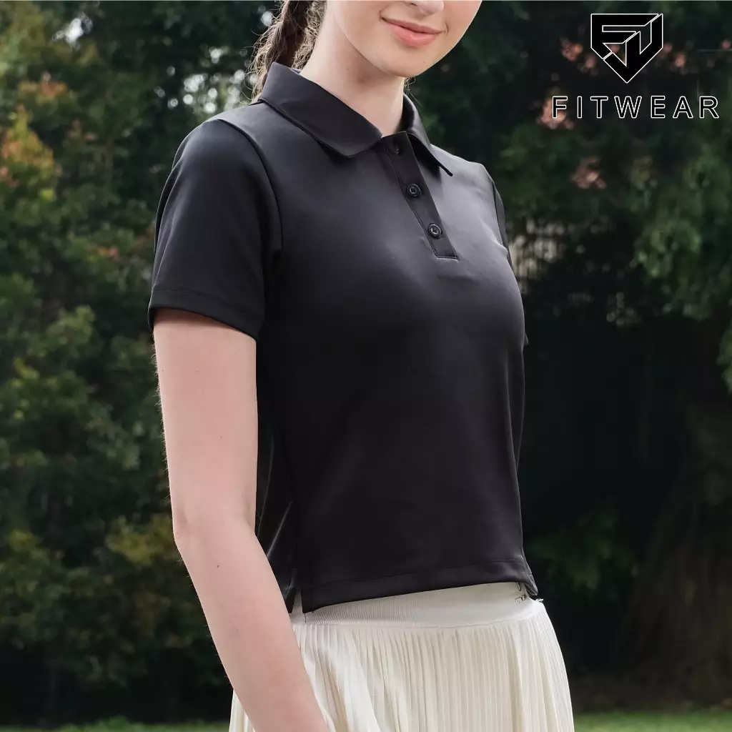 Fitwear Kaos Olahraga Padel Tennis Wanita OPHELIA SHORTSLEEVE POLO SHIRT - BLACK