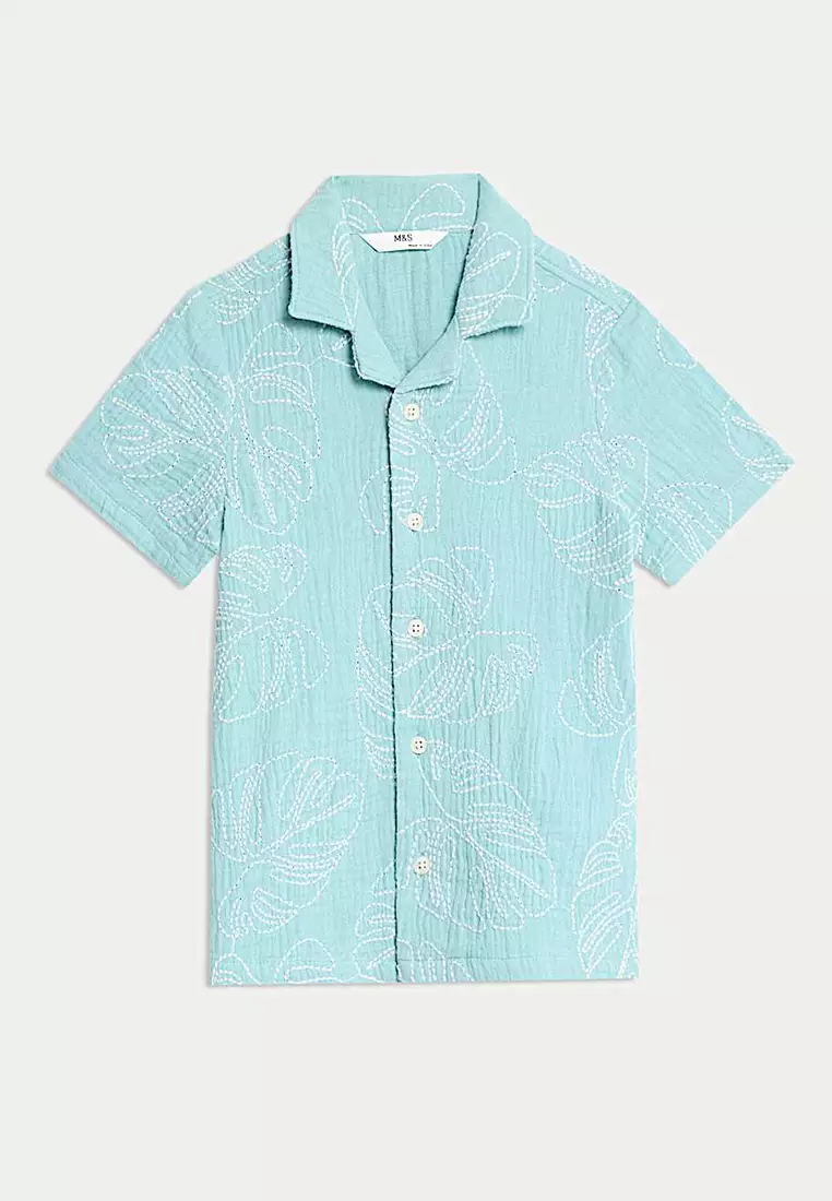 Pure Cotton Leaf Embroidered Shirt
