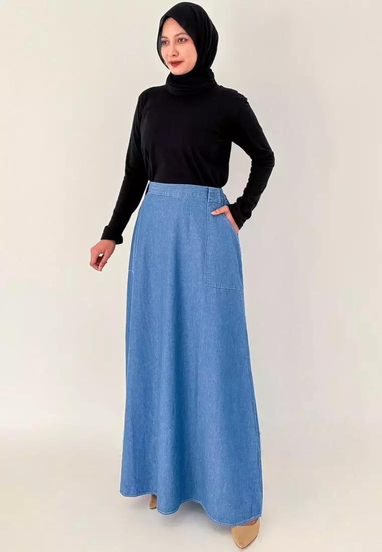 Amy Denim Skirt (Rok Denim Panjang A-Line) Panjang 103 cm