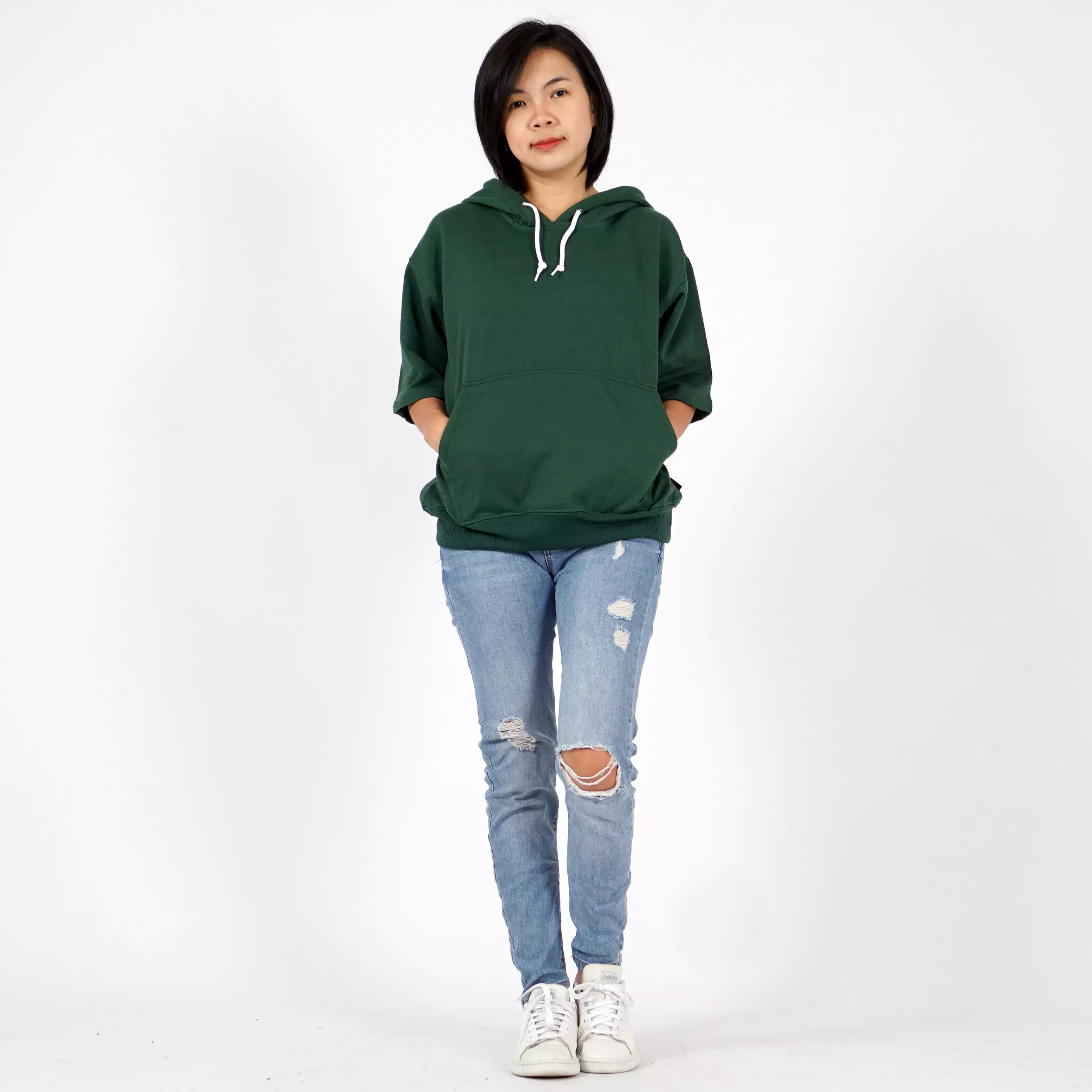  RICHA Top Hoodie Lengan Pendek Wanita Sweater Hoodie Short Sleeve-HIJAU