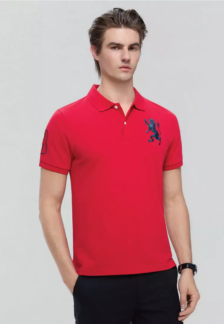 Men's Lion Embroidery Slim Short Sleeve Polo 01016222