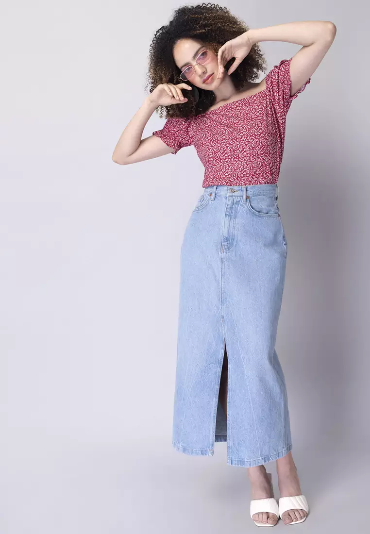 Red Floral Smocked Off Shoulder Top