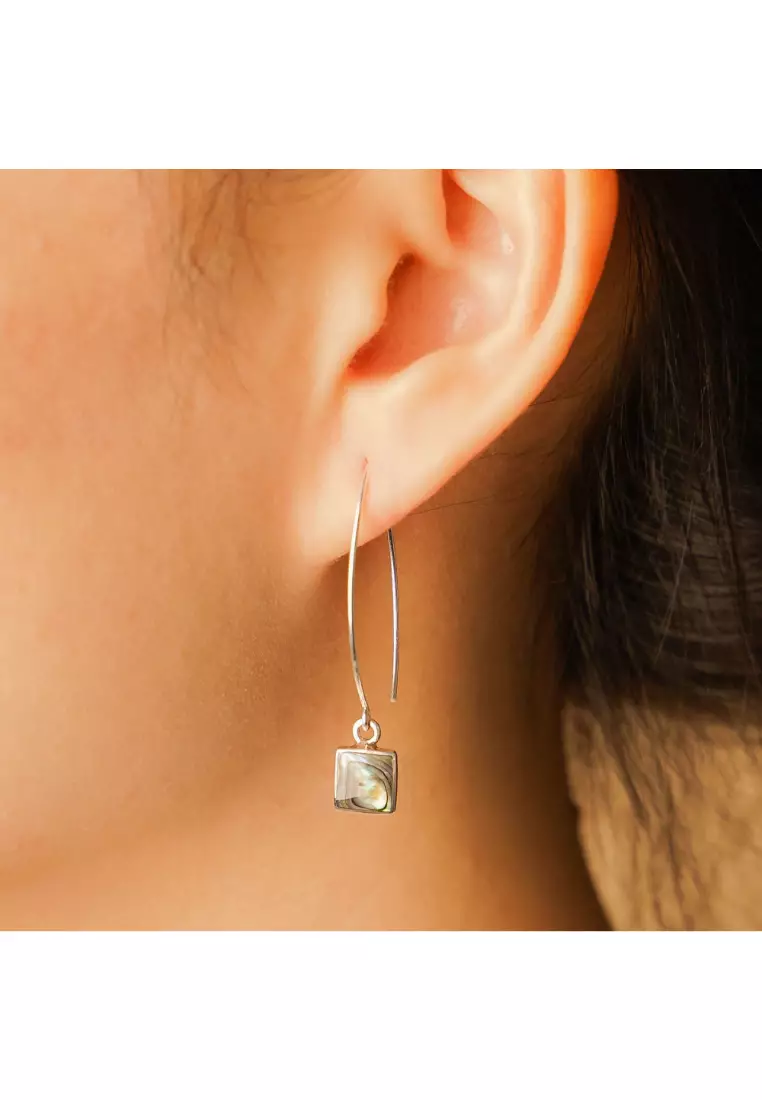 Millennia 2000 Abalone Shell Square Silver Threader Earrings with 925 Sterling Silver