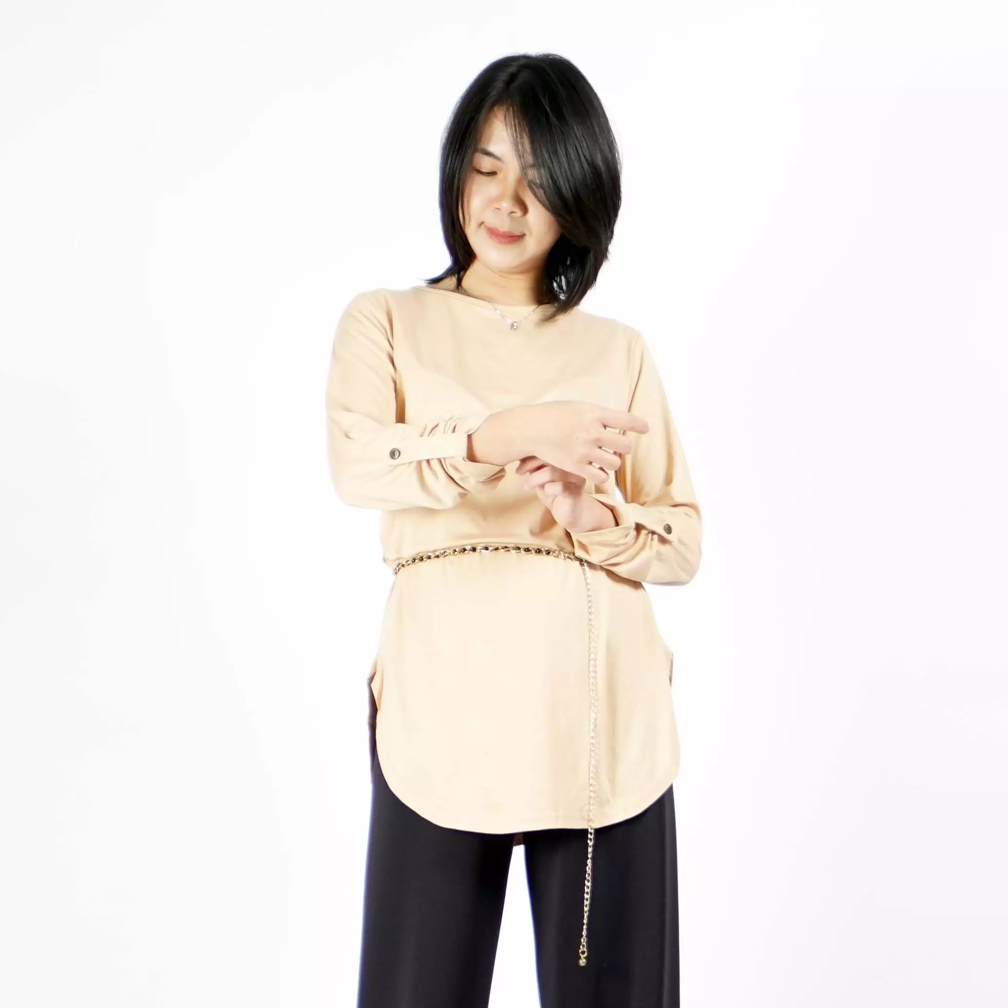 JASMINE TOP Tunik Polos Kaos Lengan Panjang Wanita Oversize TShirt - Coksu