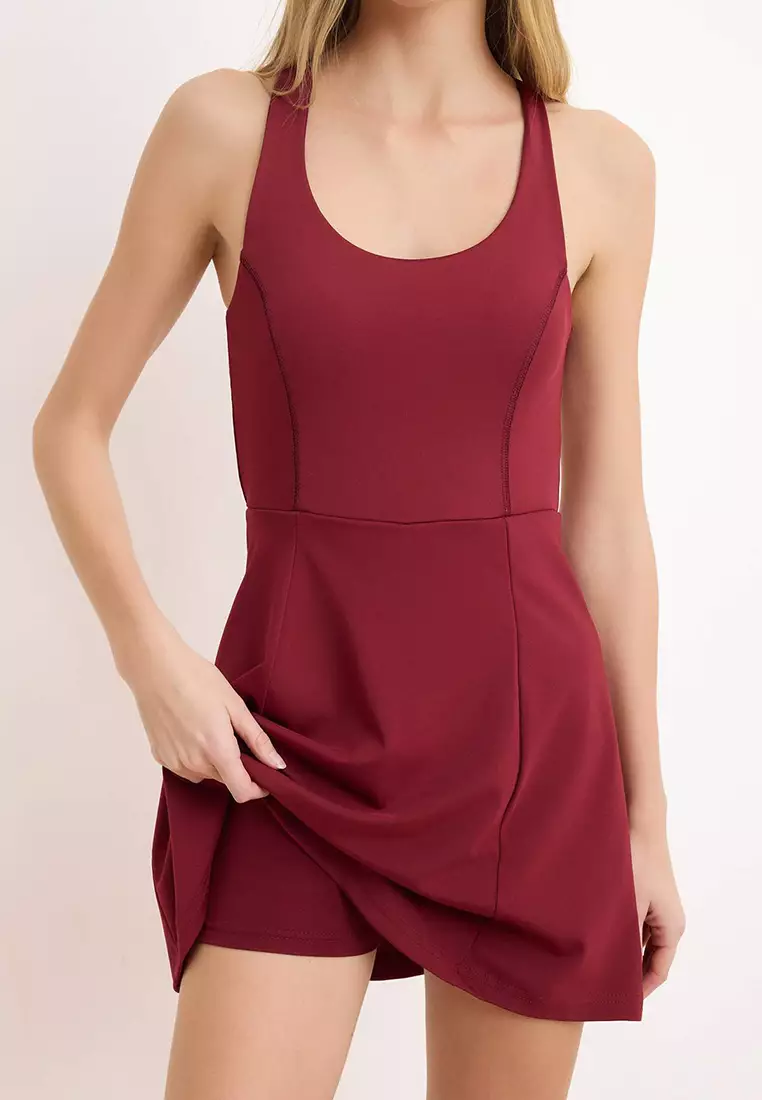 Burgundy Diver/Scuba A-Line Dress Thmss23El6
