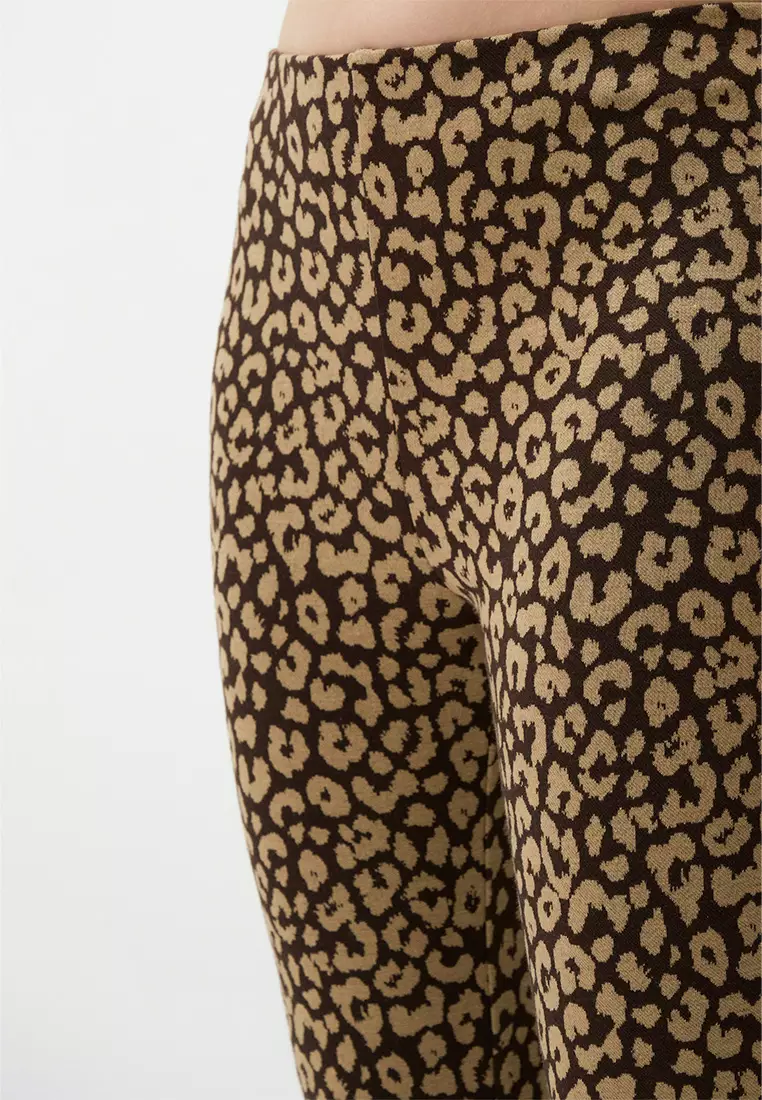 Jimmy Key Brown High Waist Slim Fit Leopard Print Pants