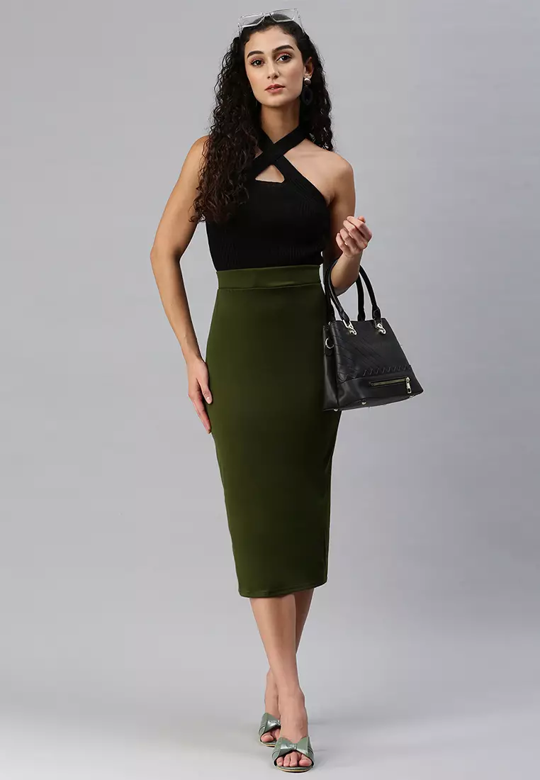 Olive Knitted Long Tube Skirt