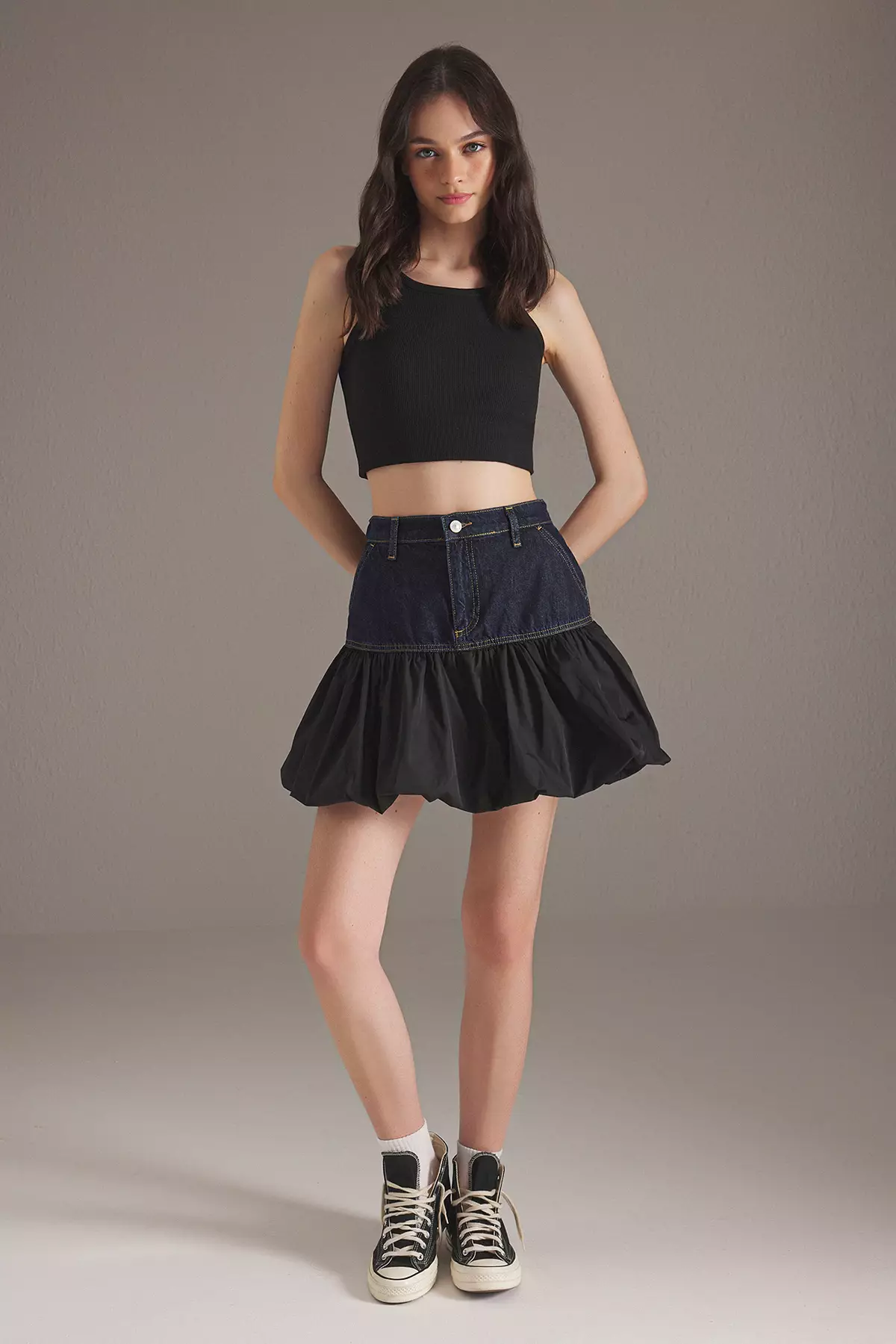 Blue Color Block Mini Denim Skirt TWOSS25ET00128