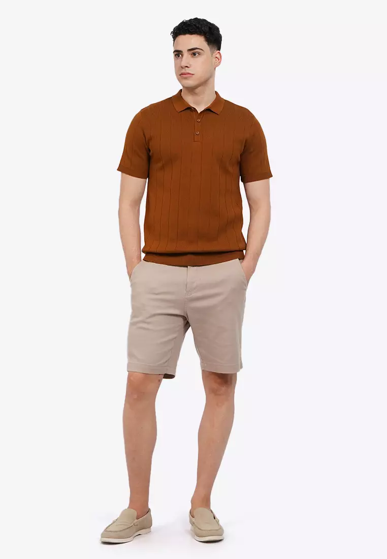 Short Sleeve Vertical Knit Polo Shirt