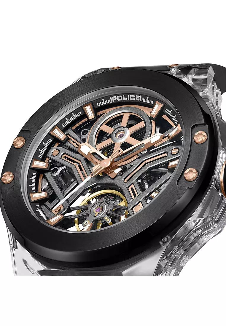 Police Cyclone Black Rubber Analog Automatic Watch For Men PEWGR0082202