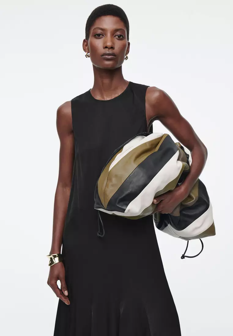 Asymmetric Twist-Panel Midi Dress