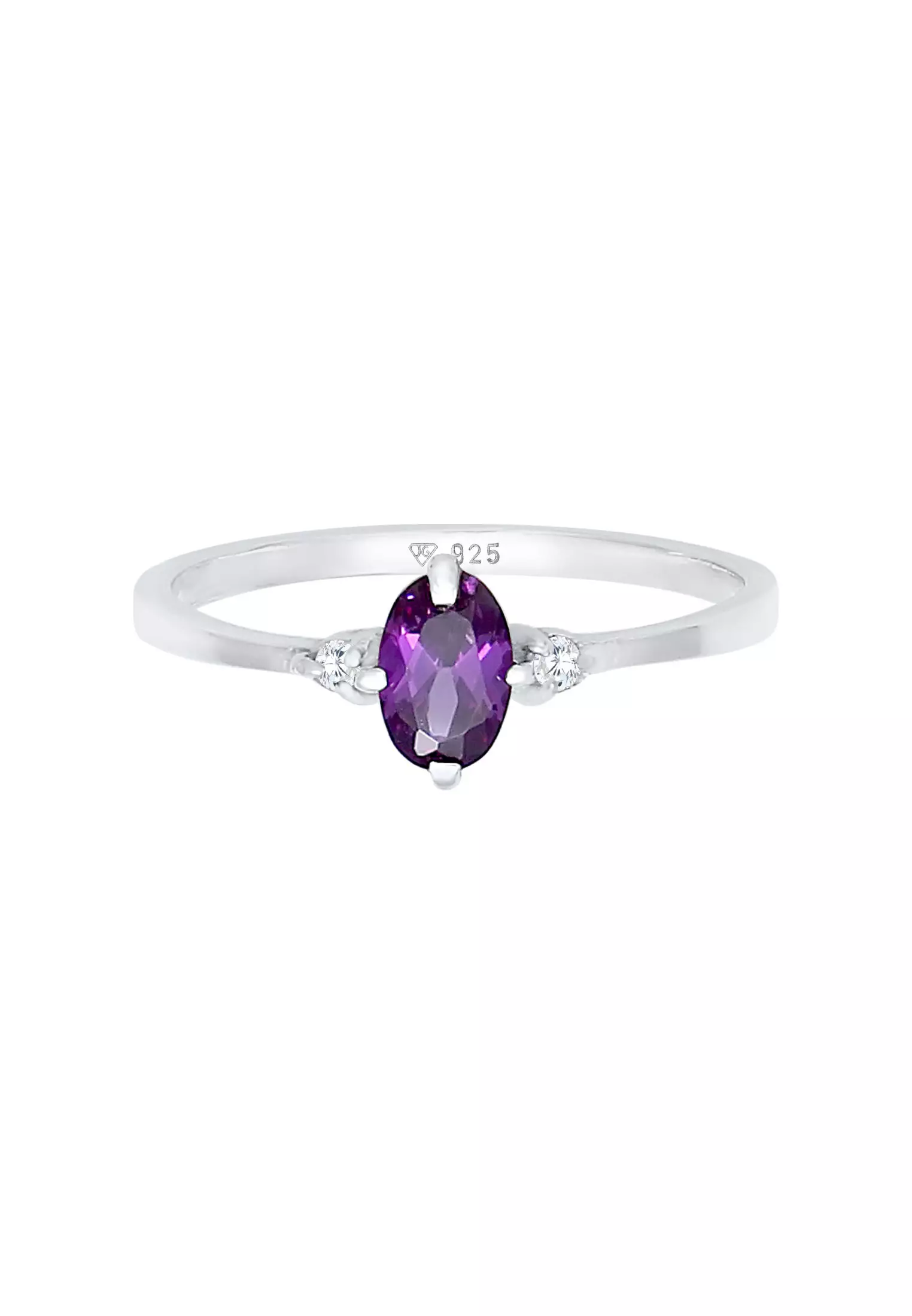 Ring Solitaire Engagement Purple Sparkling Cubic Zirconia Crystals