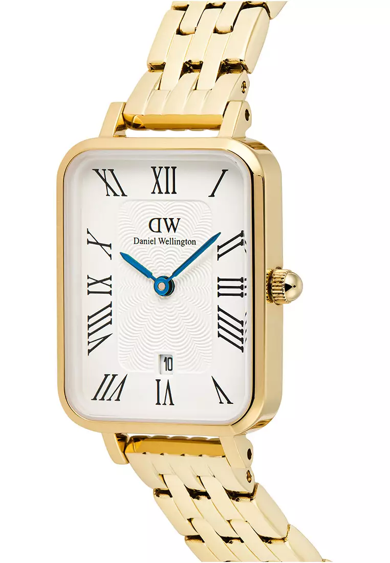 Quadro Roman Numerals Date 5-link White Gold Women Watch stainless steel watch DW Official Authentic Original