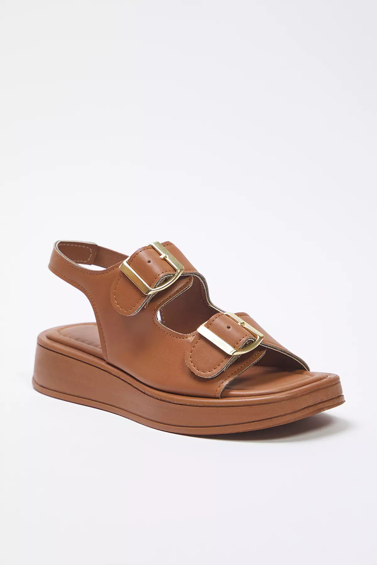 Women's Thick Sole Sandals - Takaw25Sd00000 (Tan Double Buckle)