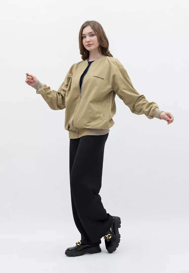 Houseofcuff Jaket Bomber Wanita Pria Unisex Polos Windbreaker Krem