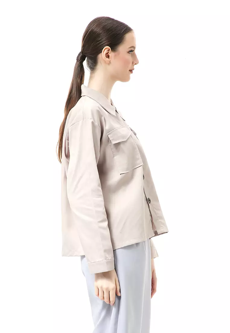 Silsi Jacket Outer Atasan Wanita Long Sleeve Motif Polos Premium Quality - Khaki