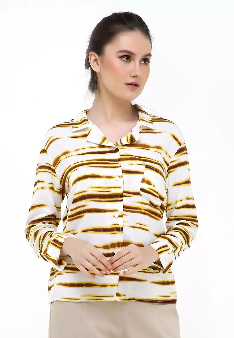 Carel Long Shirt Tie Dye Design Casual  Kemeja Atasan Wanita - Kuning