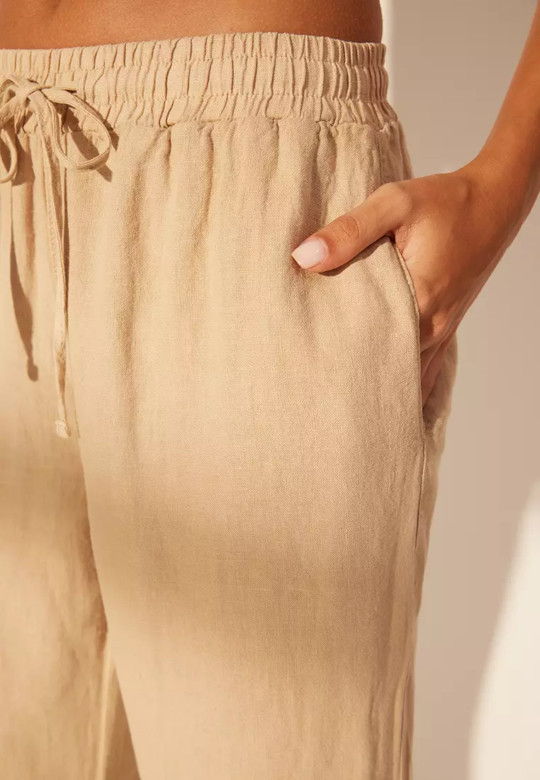 Elastic Waist High Waist Wide Leg Trousers