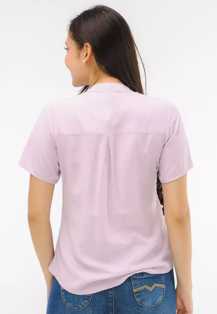 Woven Plain Rayon Short Sleeves Blouse