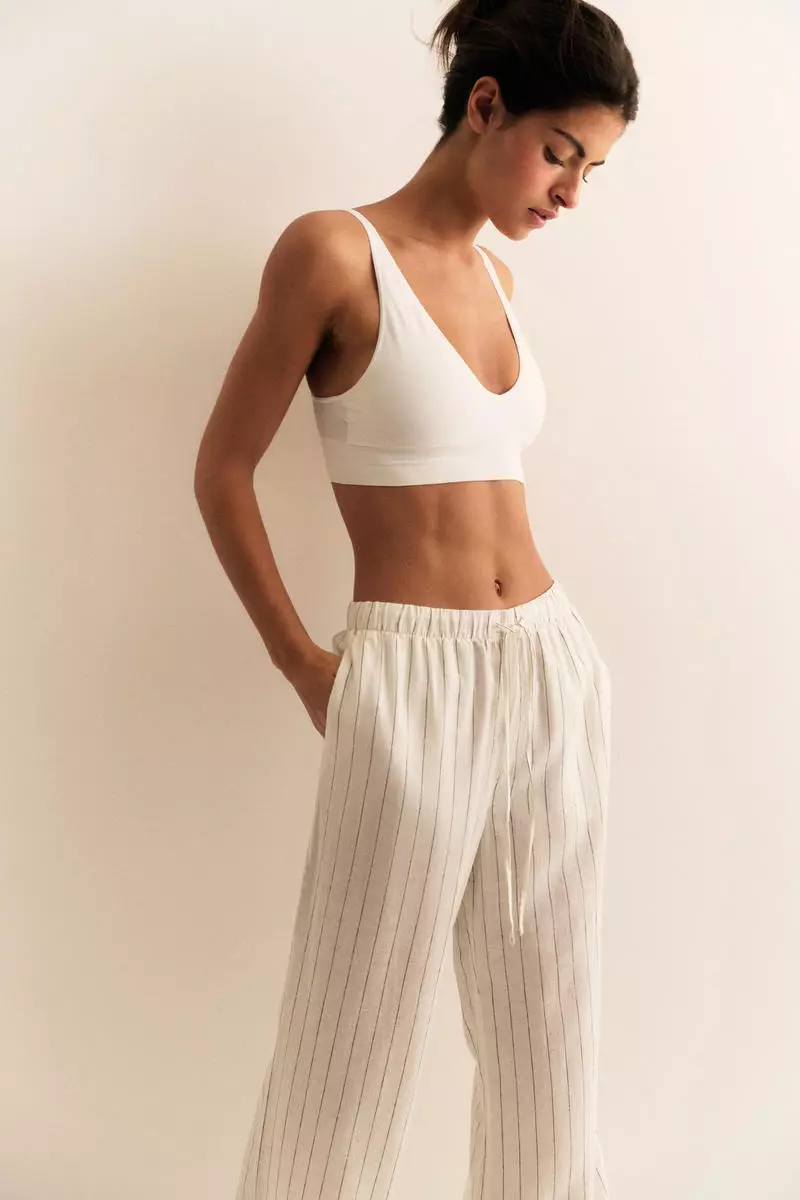 Wide linen-blend trousers