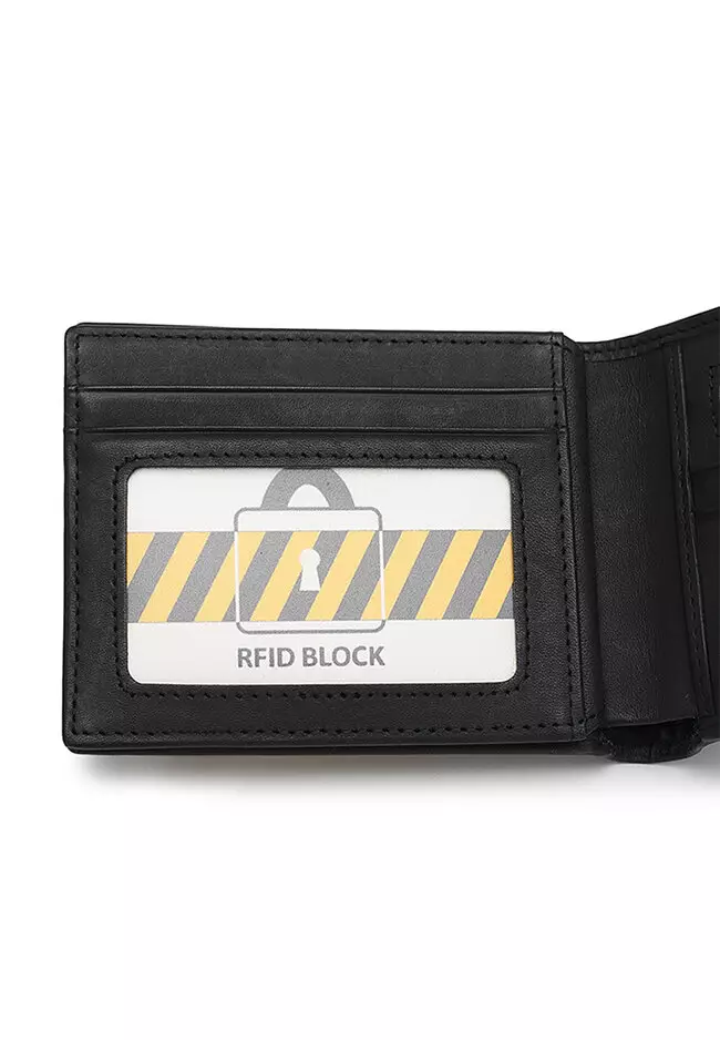 Men's Genuine Leather RFID Short Wallet - Black