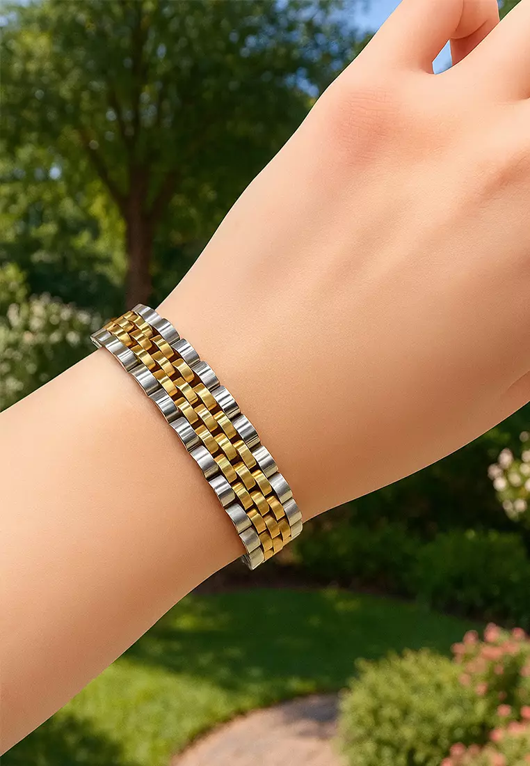 Brick Dual Tone Gold Layered Stainless Steel Bracelet