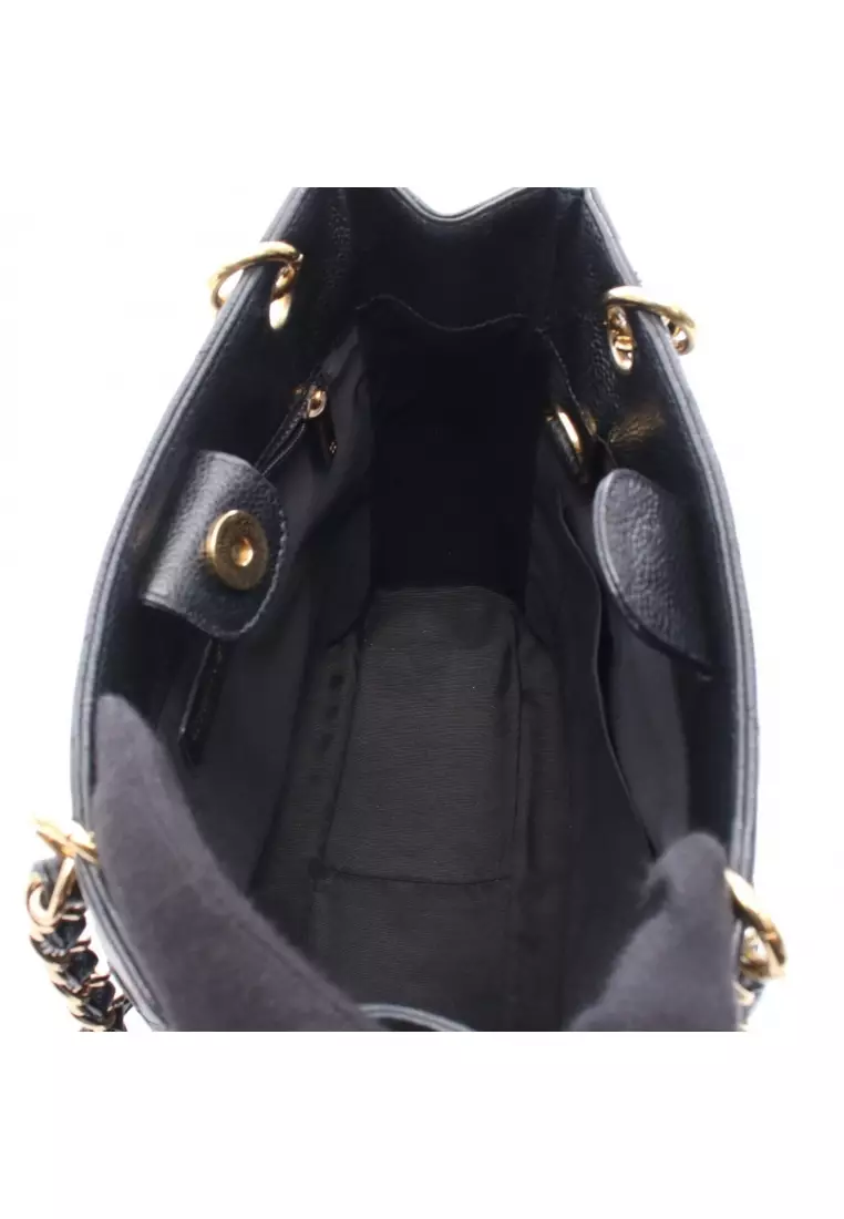 Pre-Loved Chanel matelasse PST chain shoulder bag chain tote bag Caviar skin black gold hardware