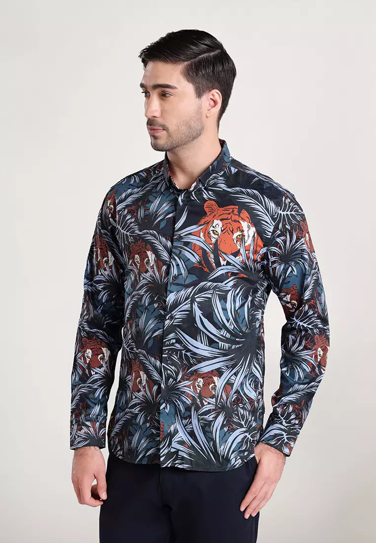 MOC Kemeja Lengan Panjang Pria Slim Fit THIGER-DARK GREY