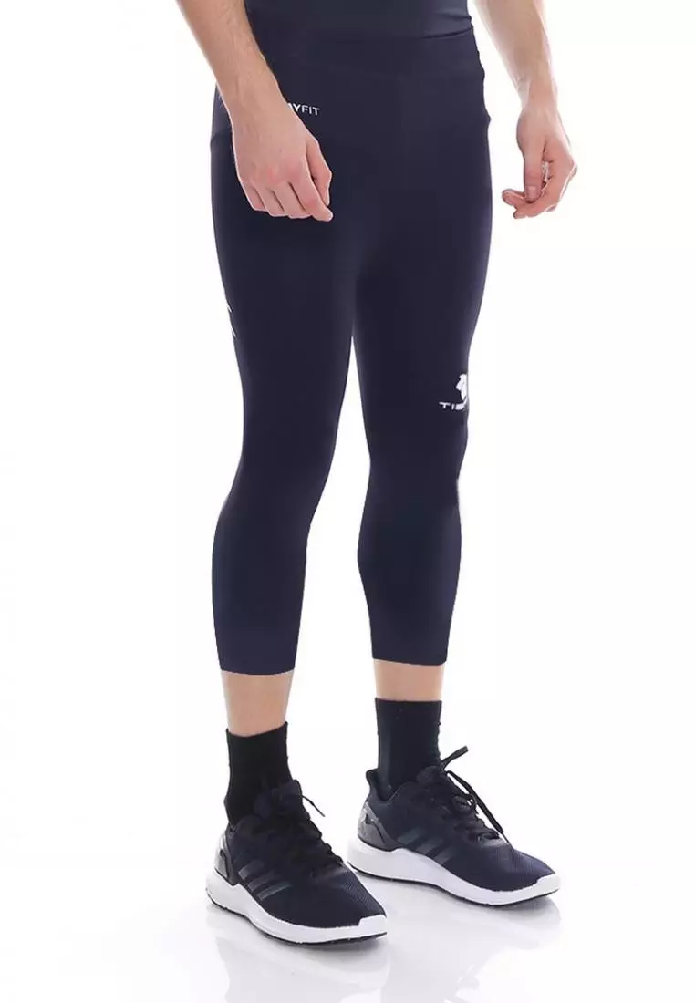 Tiento Man Compression 3/4 Pants Navy Celana Legging Leging Lejing Sebetis Pria Olahraga Lari Sepakbola Renang Fitness Futsal