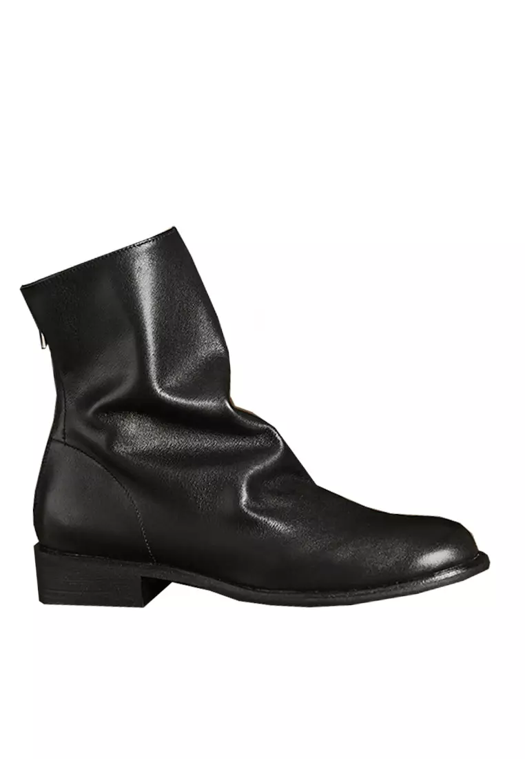 VANSA Vintage Washed Cow Leather Crinkled Booties VSW-B837-5