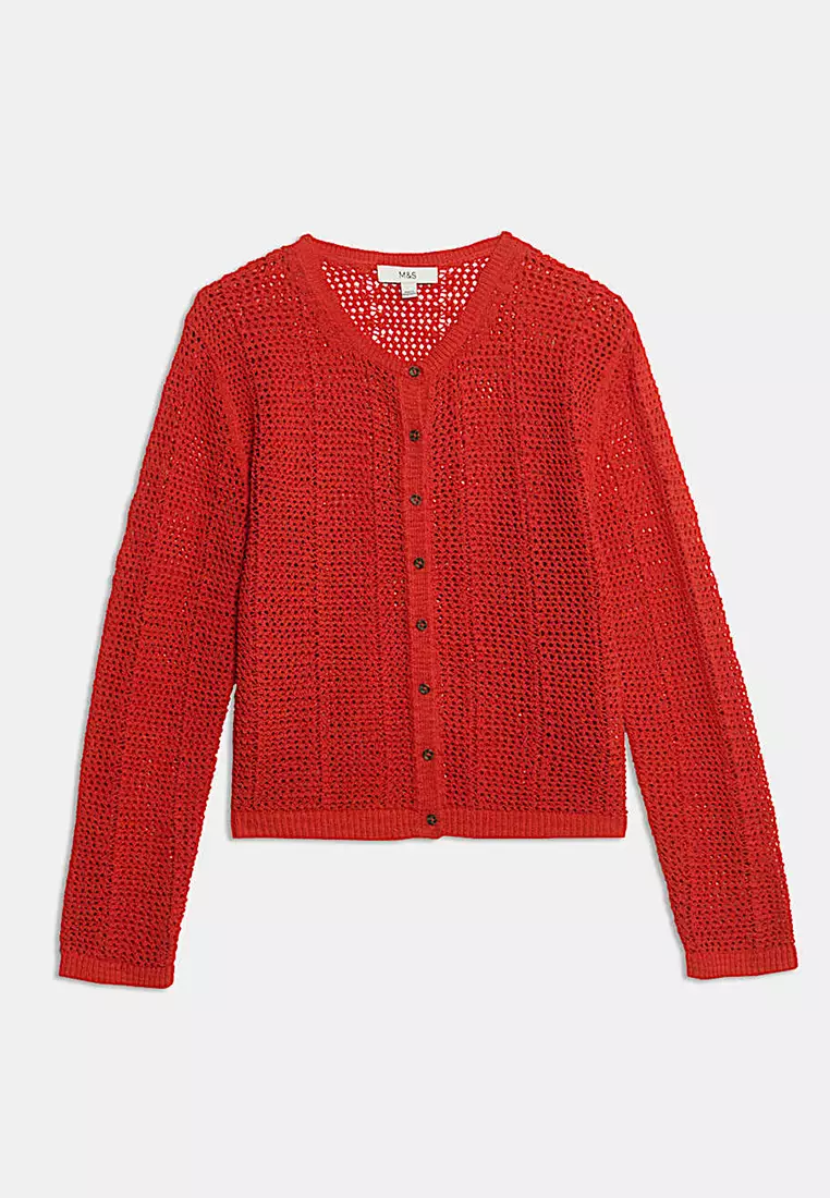 Cotton Rich Open Stitch Cropped Cardigan