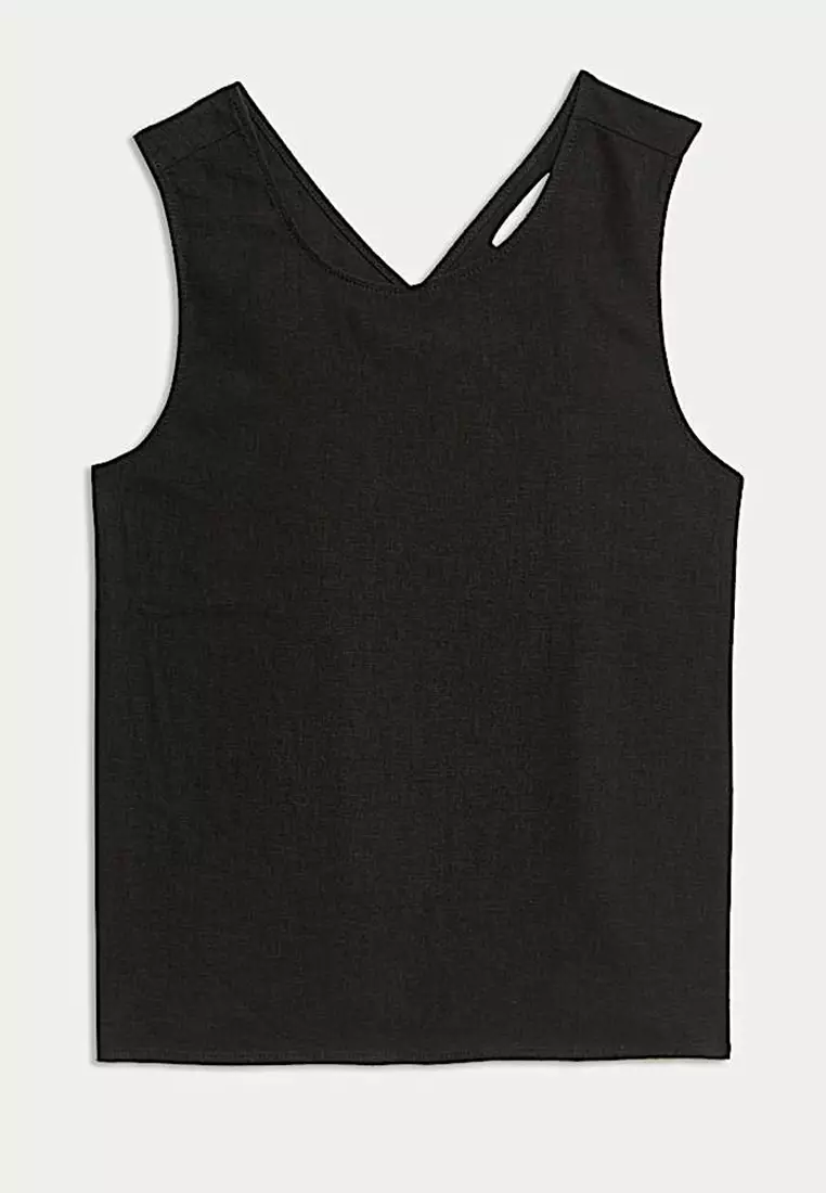 Linen Rich Cross Back Tank Top