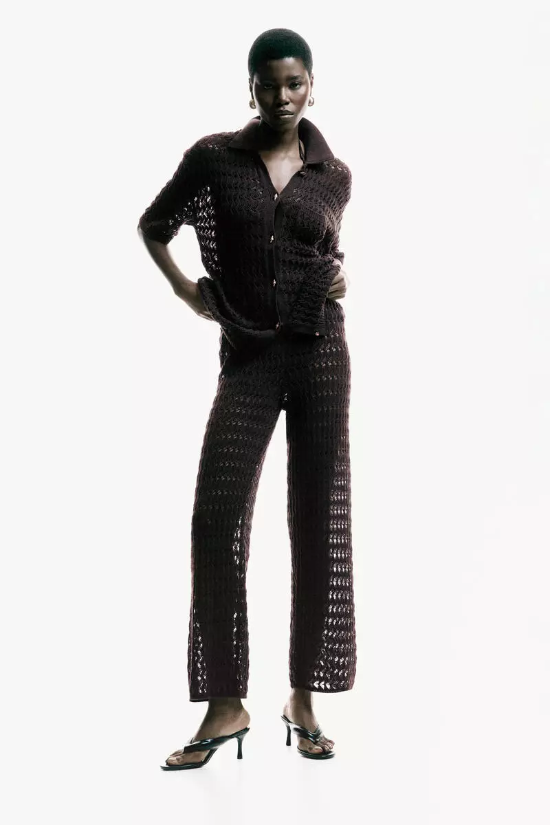 Crochet-look cotton cardigan