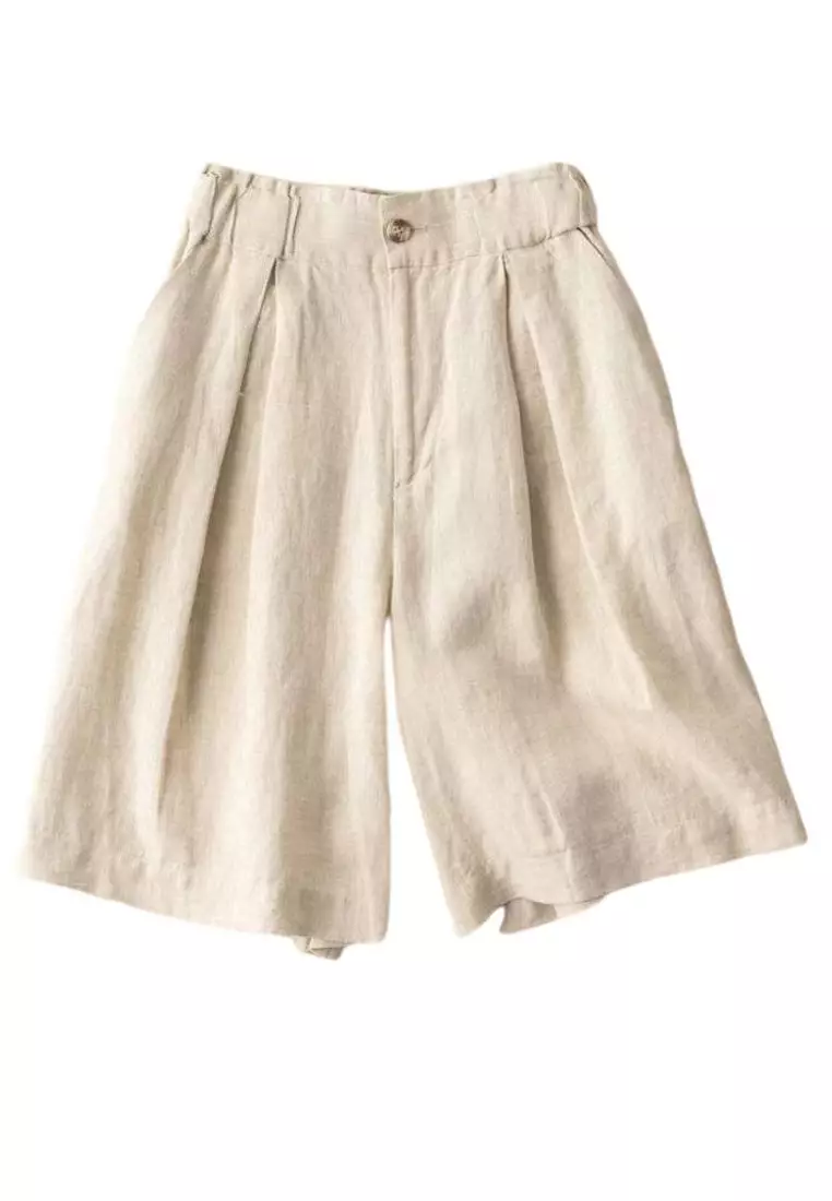 High Waist Cotton-flax Cropped Shorts RZ9086