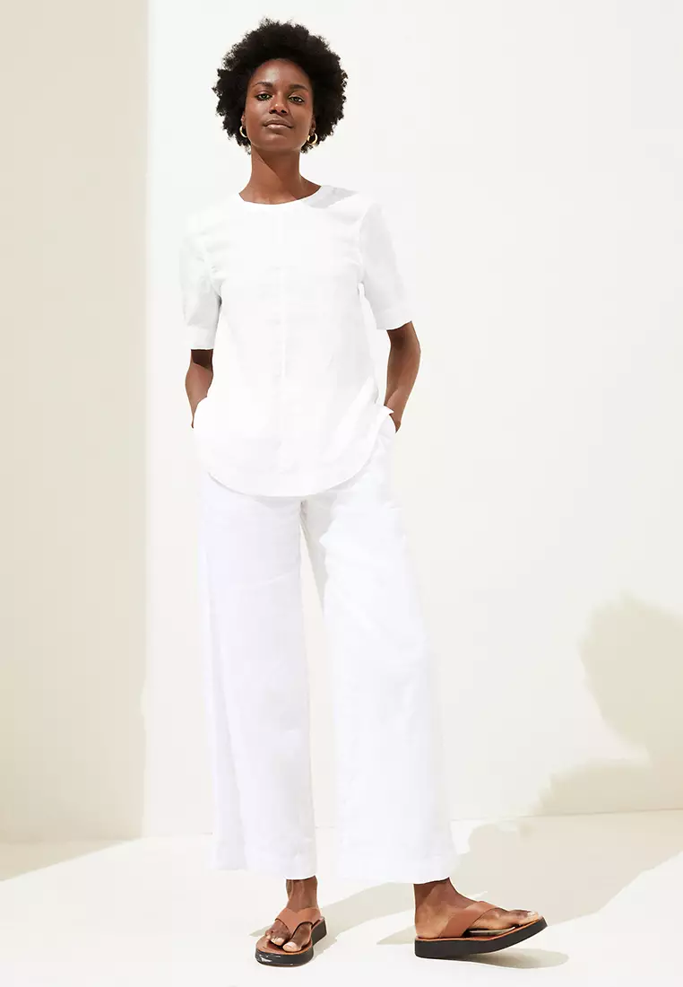 Pure Linen Round Neck Short Sleeve Boxy Top
