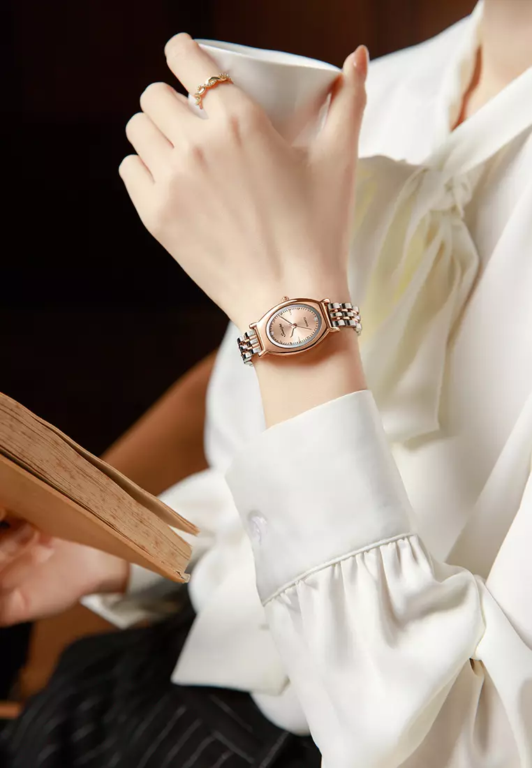 Jam Tangan Wanita Original Oval Korea Elegan Vintage Kuarsa Tali Alloy Jam Tangan CewekA008 allrose