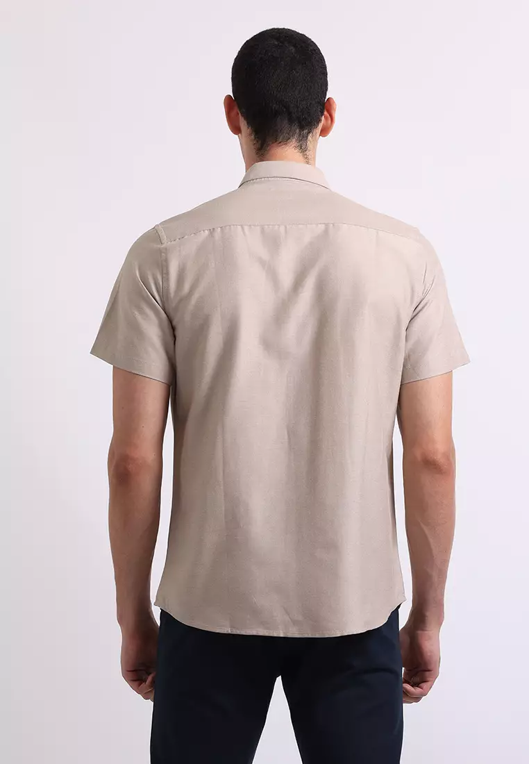 Manzone Kemeja Lengan Pendek Pria Slim Fit Kobe - Beige