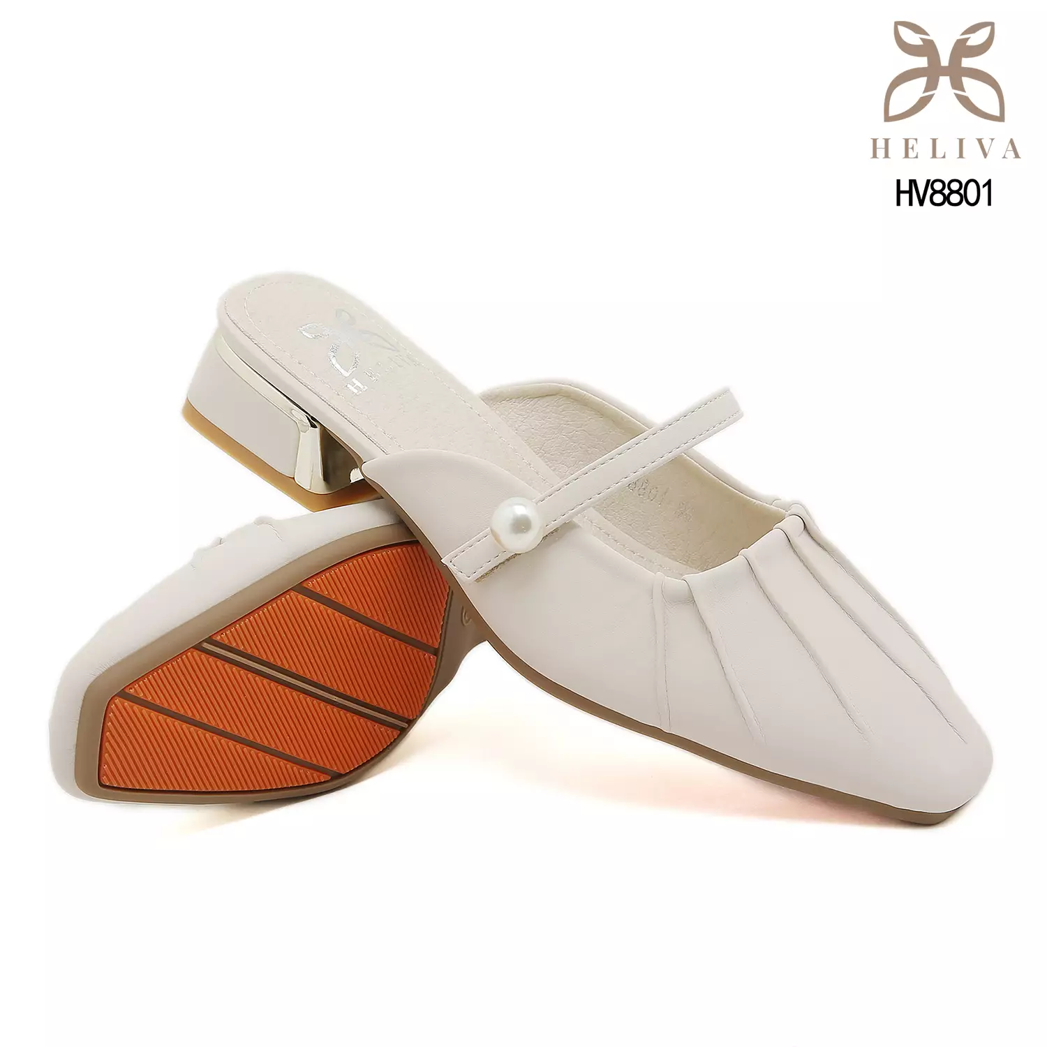 Heliva Aurel Classic Pleated Mules with Minimalist Strap and Statement Pearl Charm HV8801
