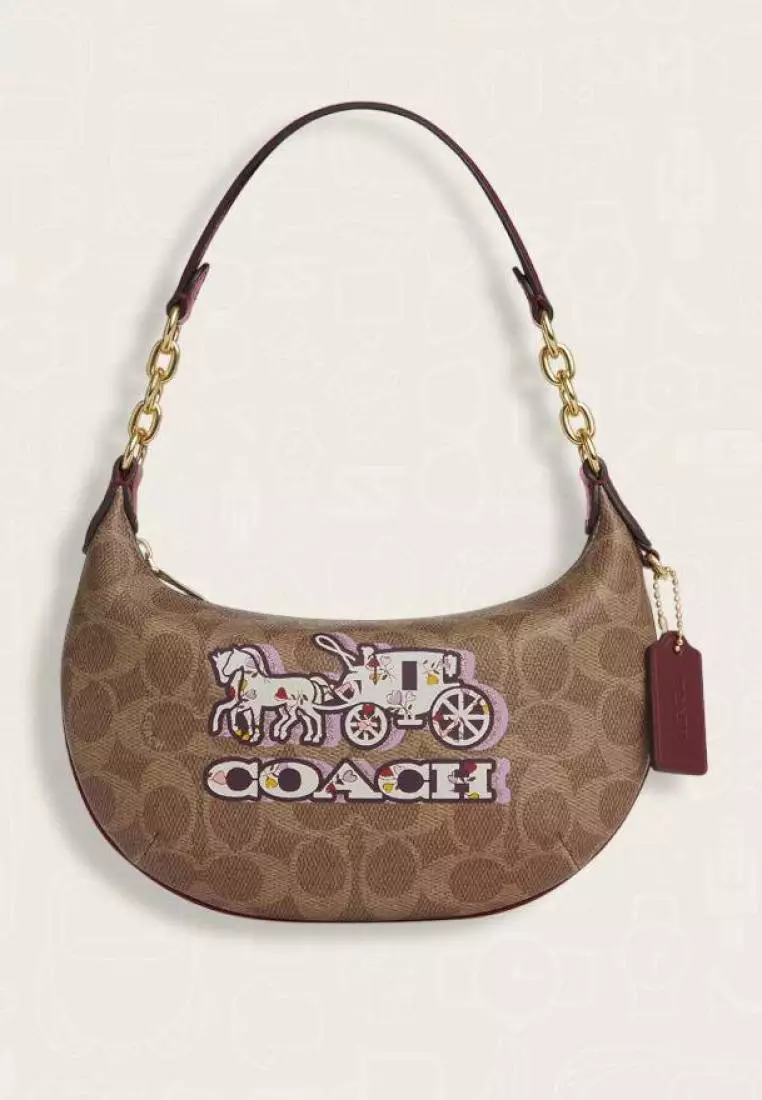 Coach Mini Payton Bag In Signature Canvas With Horse And Carriage Print Tan Black Cherry