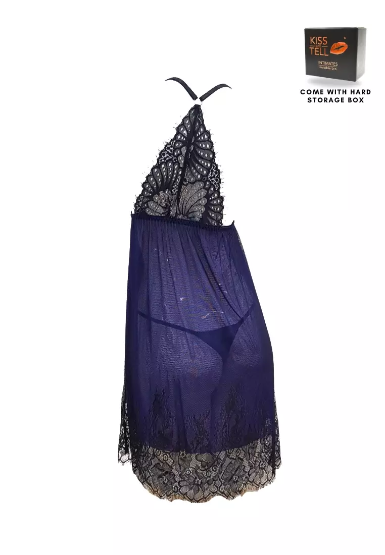 Premium Immy Lingerie Corset Night Gown Nighties Ribbon in Blue