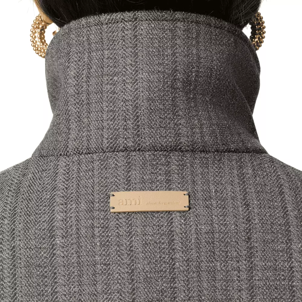 Herringbone Harrington Jacket In Double Wool Grey