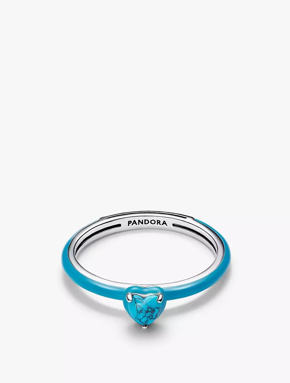 Heart sterling silver ring with imitation of turquoise and turqouise enamel