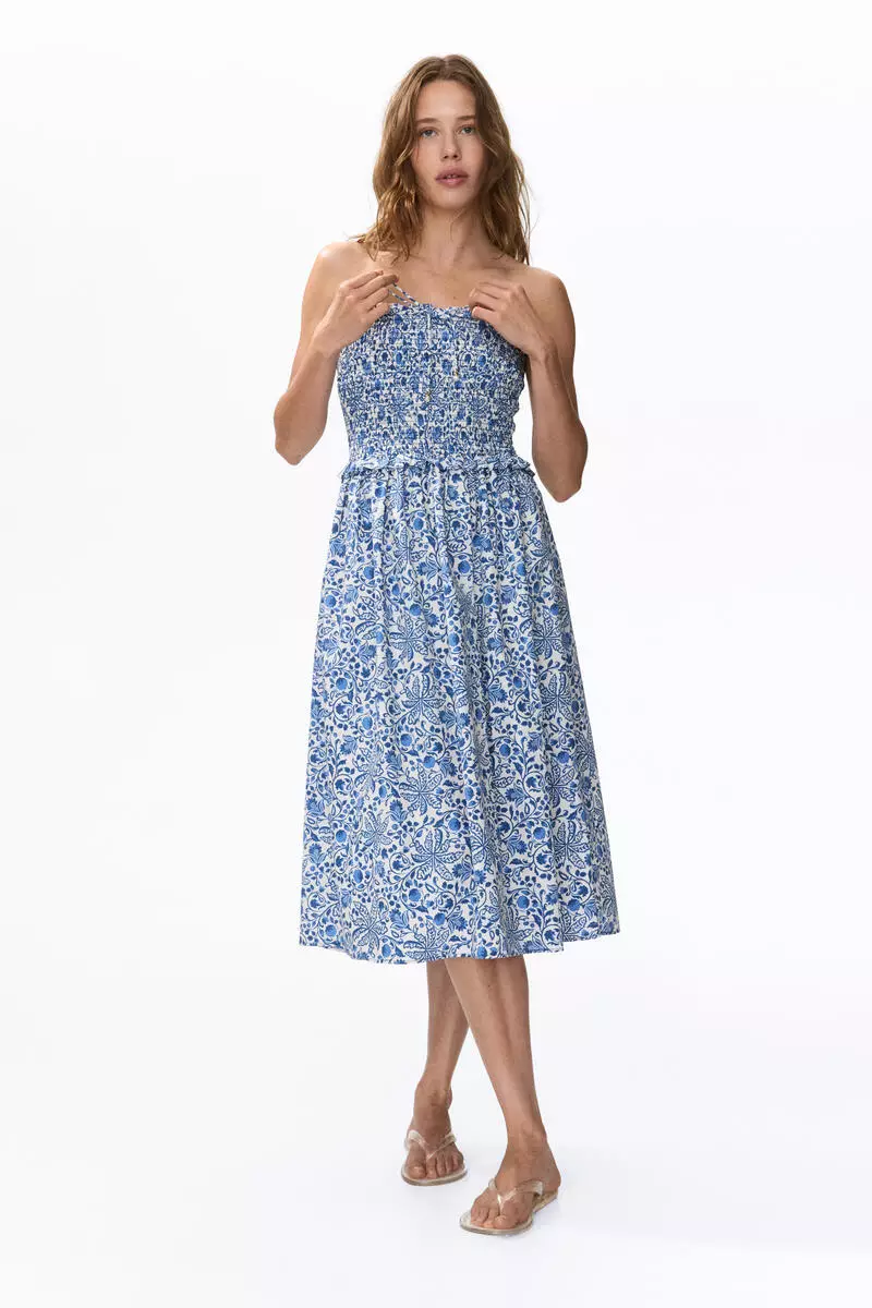 Smocked-bodice bandeau dress