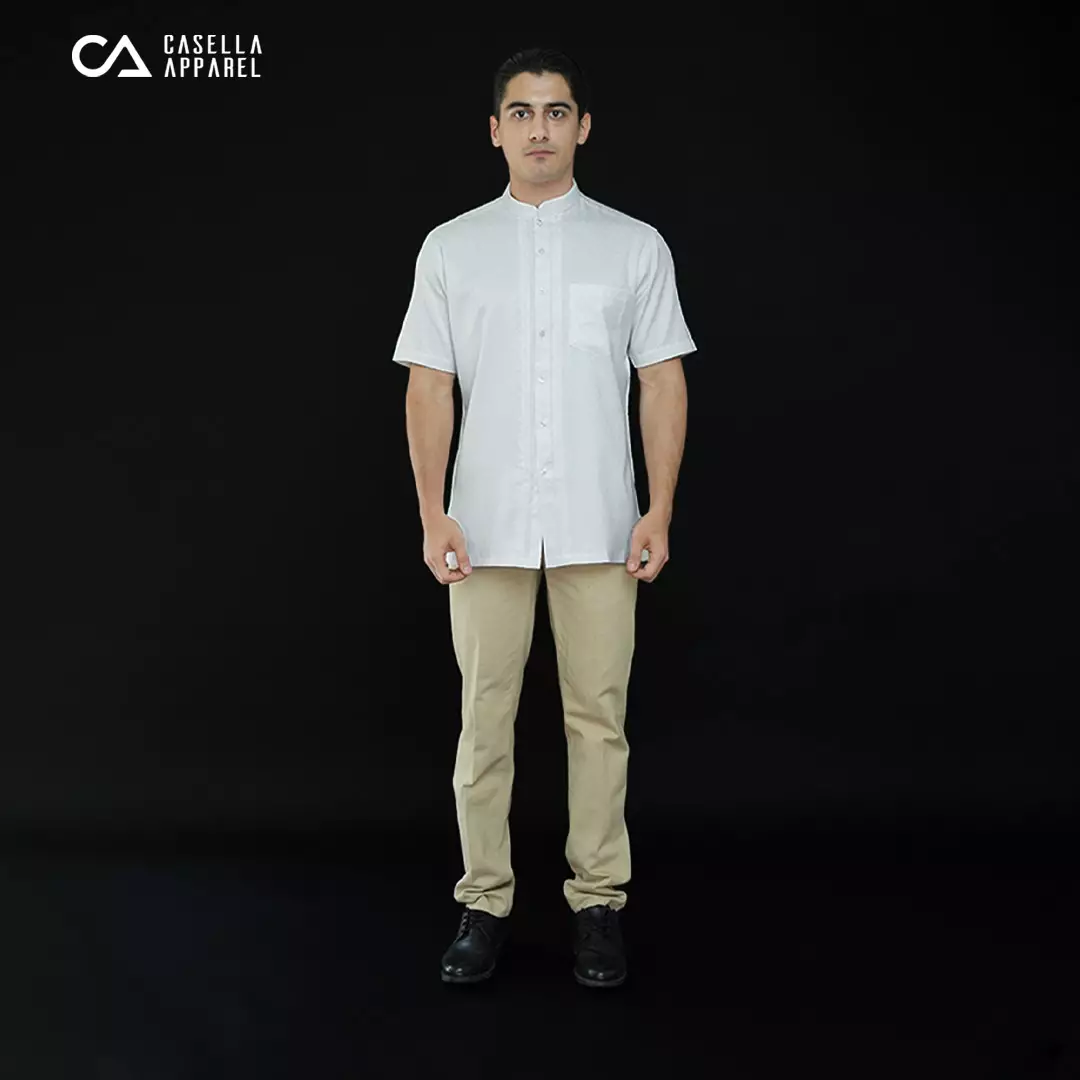 Casella Baju Koko Pria Lengan Pendek Pleats Ilyas | Baju Koko Putih Lengan Pendek 4101 White